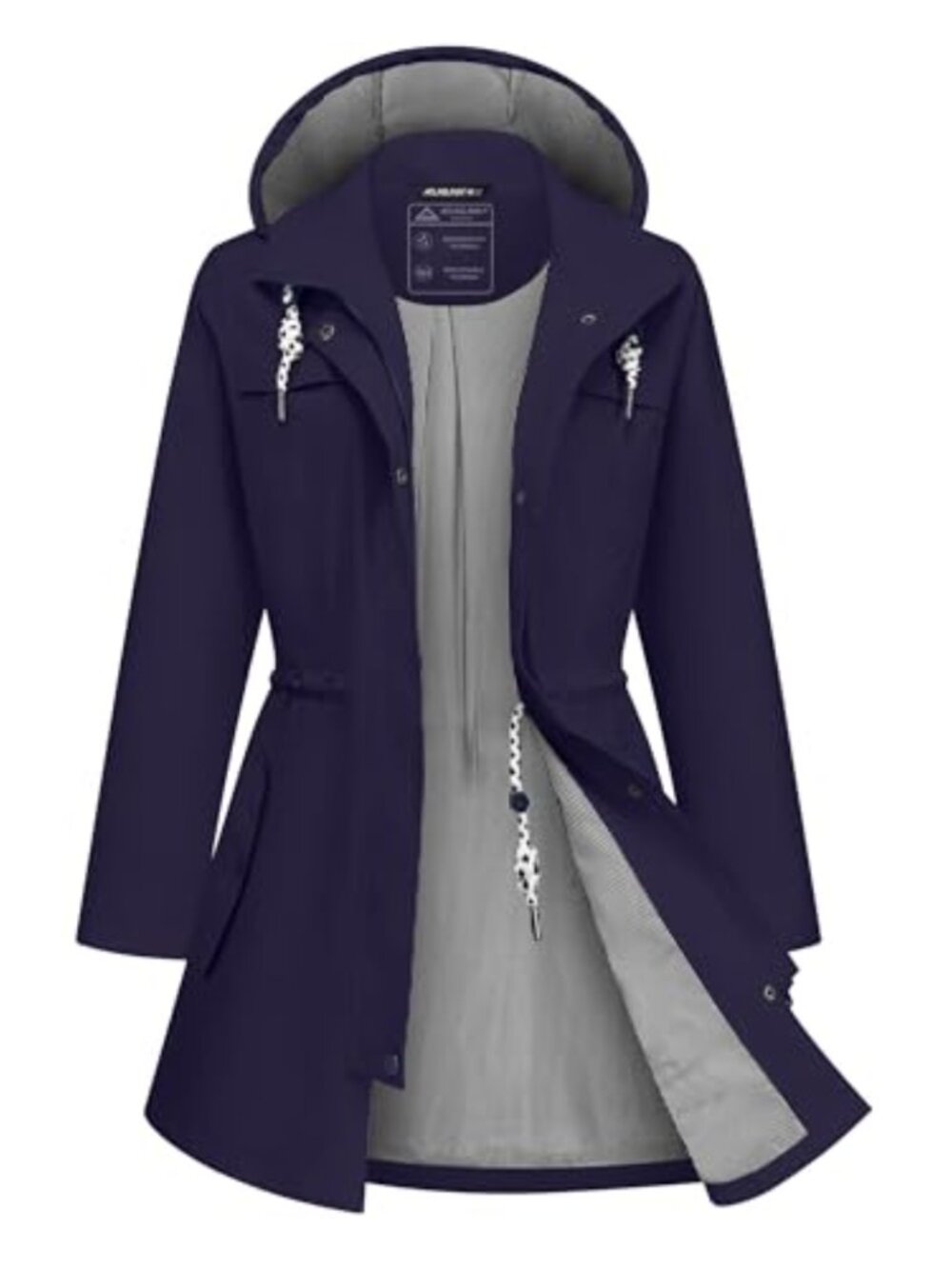 Waterproof Long Raincoat for Women Trench Coat Hooded Windbreaker with Pockets